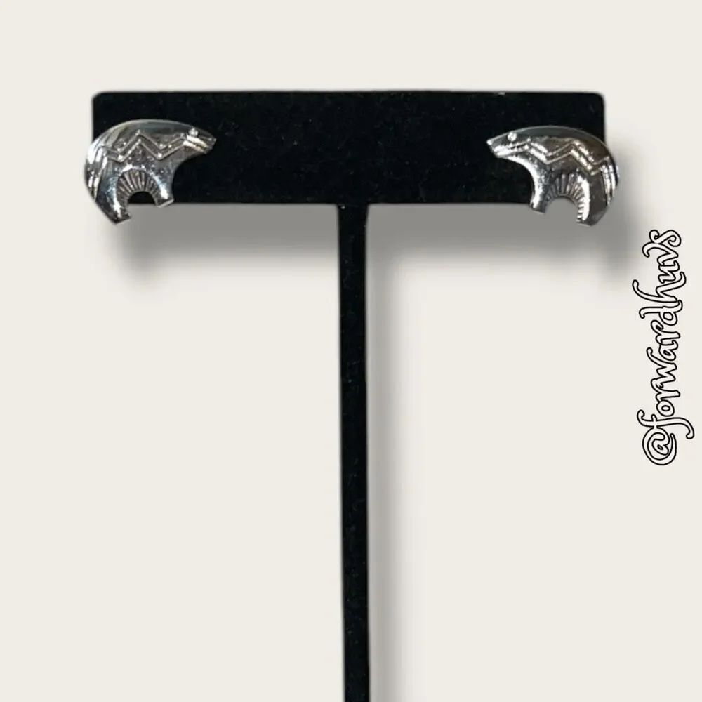 Spirit Bear Silver Tone Earrings Marked 90